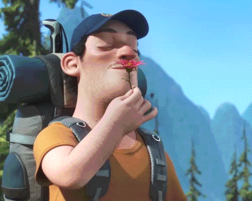 Hiking In Mountain Smelling Wild Flower GIF
