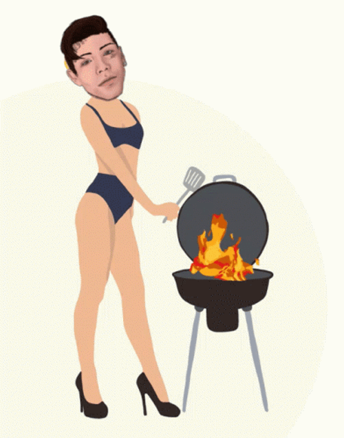 Hilarious Sexy Bikini Male Head Cooking Bbq GIF