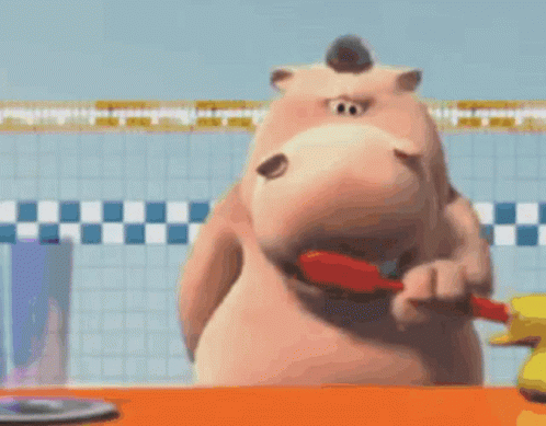 Hippo Brush His Teeth In The Morning GIF