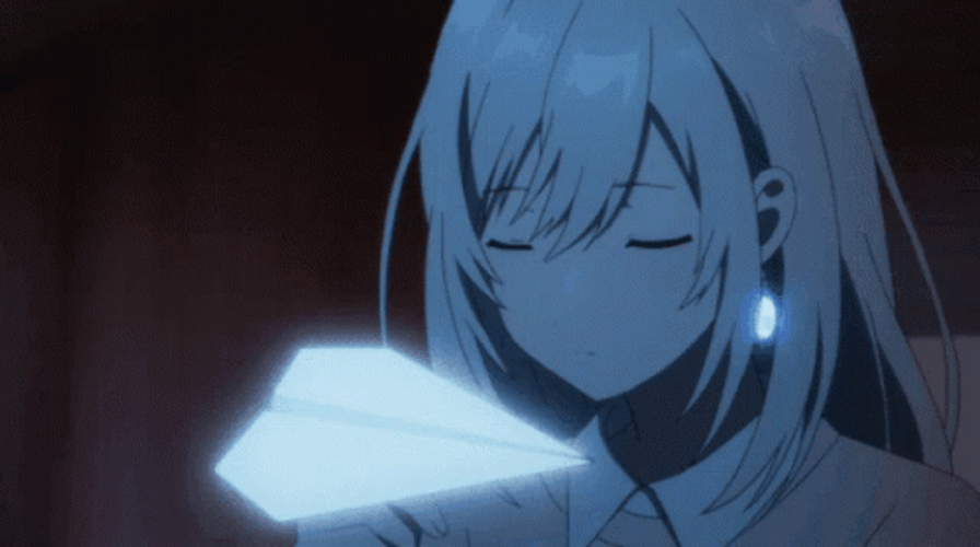 Hitomi Tsukishiro Flying Blue Paper Plane In Anime GIF