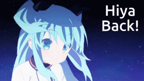 Hiya Back Written On A Blue Background With A Girl GIF