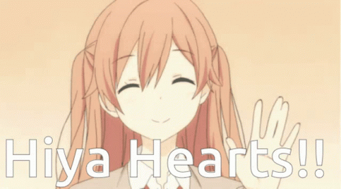 Hiya Hearts Written On A Picture Of A Girl With Pigtails GIF