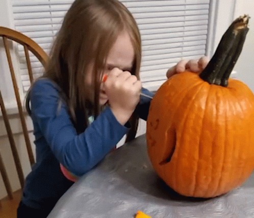 Baby Girl Carving The Pumpkin GIF