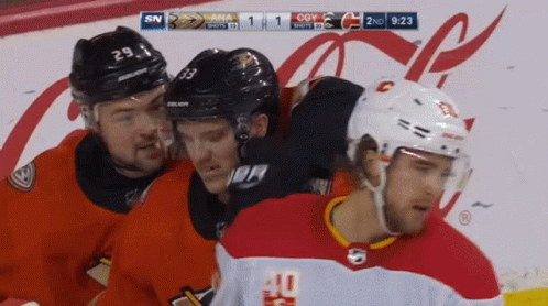 Hockey Game Between Ana And Cgy Teams GIF