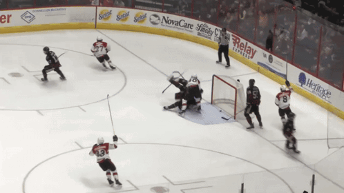 Hockey Game in Front of Novacare Advertisement