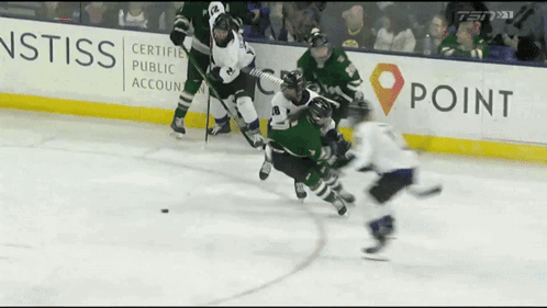 Hockey Game in Front of Swiss Public Account Sign