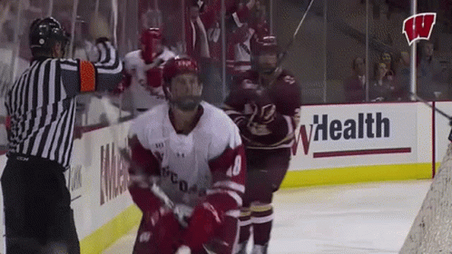 Hockey Game In Front Of Whealth Sign
