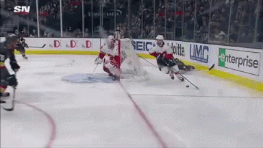 Hockey Game With Enterprise and Geico Ads on Ice
