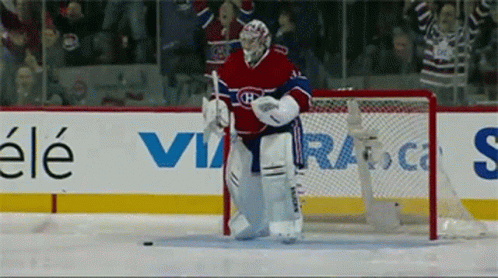 Hockey Goalie in Front of Ele Sign
