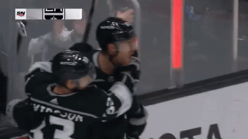 Hockey Player 42 Hugging Teammate