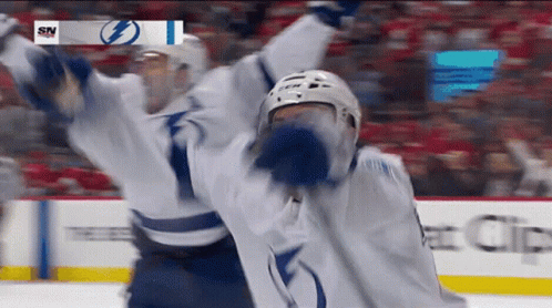 Hockey Player Celebrating Goal with SN Logo