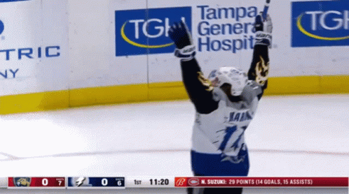 Hockey Player Celebrating In Front Of Tampa General Hospital GIF