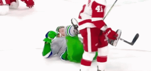 Hockey Player Hamilton Laying on Ice
