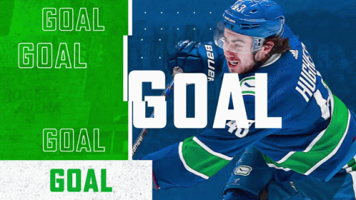 Hockey Player in Blue and Green Jersey with Goal
