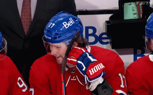 Hockey Player in Blue Helmet