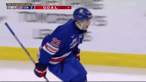 Hockey Player In Blue Jersey Number 22 GIF