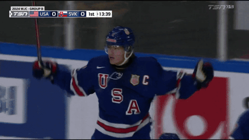 Hockey Player in Blue USA Jersey