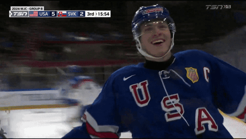 Hockey Player in Blue USA Jersey