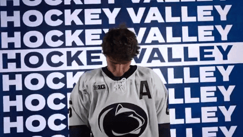 Hockey Player In Front Of Hockey Valley Wall GIF