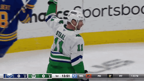 Hockey Player in Green and White Jersey Number 11