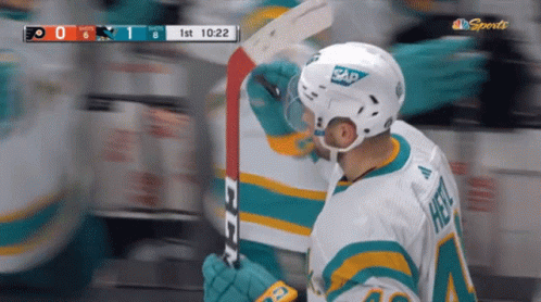 Hockey Player in Helmet Saying Sap