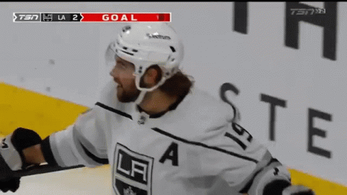 Hockey Player in LA Jersey Celebrating Goal