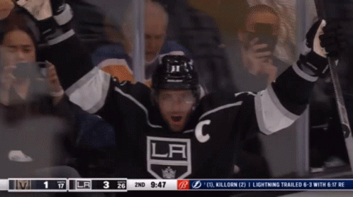 Hockey Player in LA Jersey Celebrating Goal