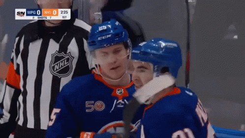 Hockey Player in NHL Jersey Talking to Referee