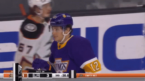 Hockey Player in Purple Jersey Number 12