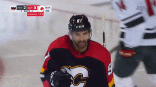 Hockey Player in Red and Black Jersey