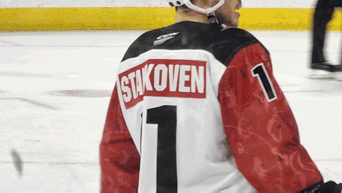 Hockey Player in Red and White Jersey