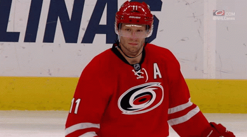 Hockey Player In Red Jersey Number 11 GIF