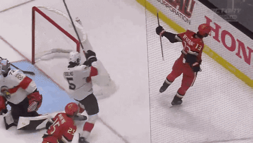 Hockey Player In Red Jersey Number 13 GIF