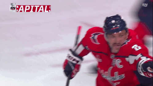 Hockey Player In Red Jersey Number 8 GIF