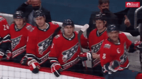 Hockey Player in Red Jersey Number 8