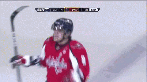 Hockey Player in Red Jersey Saying Washington