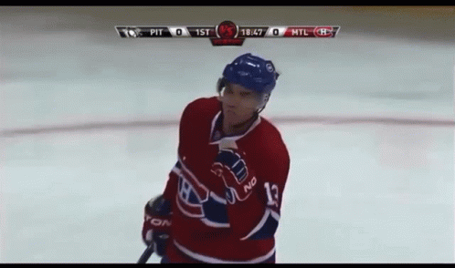 Hockey Player in Red White and Blue Jersey
