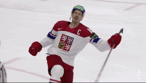 Hockey Player in Red White and Blue Jersey With Czech Flag