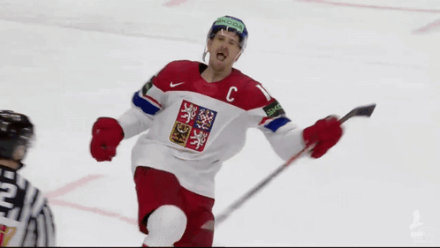 Hockey Player In Red White And Blue Uniform Number 2 GIF