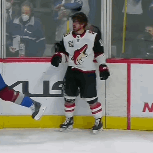 Hockey Player in White Jersey with Coyote