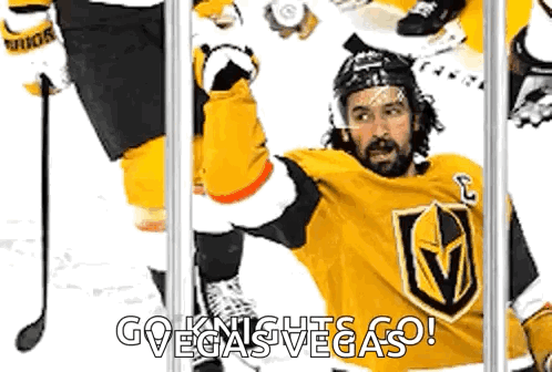 Hockey Player in Yellow Jersey Saying Go