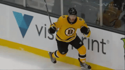 Hockey Player In Yellow Jersey With Letter B GIF