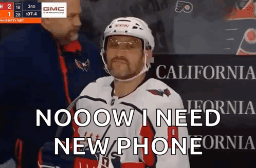 Hockey Player Mustache Saying Nooow Need New Phone