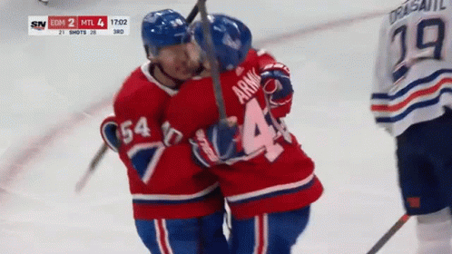 Hockey Player Number 44 Hugging Another Player