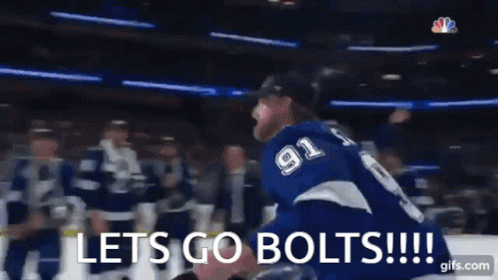 Hockey Player Number 91 Saying Lets Go Bolts GIF