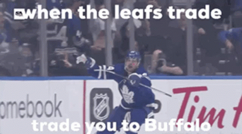 Hockey Player On Ice With Trade Words GIF