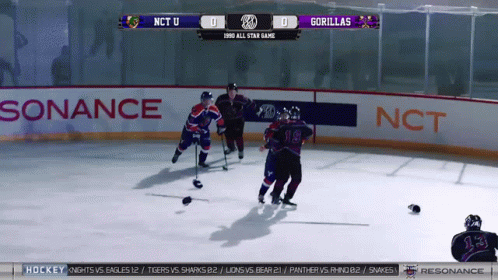 Hockey Player Pushed The Other Player Inside Court GIF