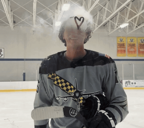 Hockey Player With Heart on Forehead