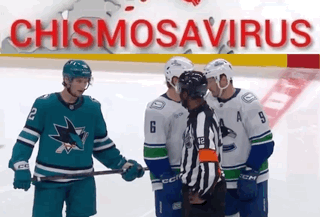 Hockey Players And Referee With Chismosavirus Sign GIF