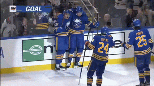 Hockey Players Celebrate Goal GIF